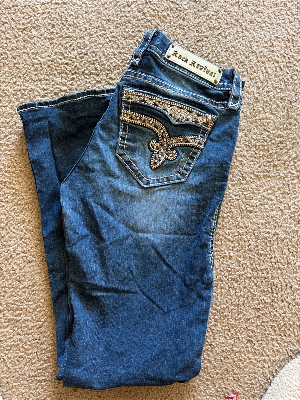 Rock Revival Women's Dark Blue Rhinestone Embellished Boot Cut Jeans